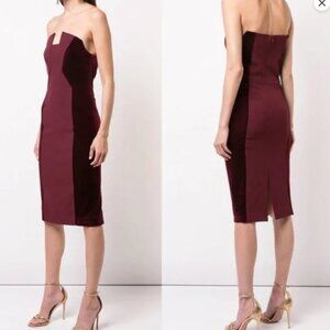 Black Halo Lena Strapless Tuxedo Dress W/ Velvet Sides In Red